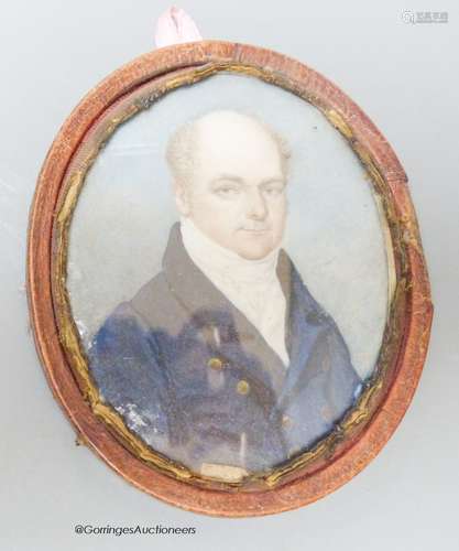 A 19th century portrait miniature, Study of a gentleman in b...