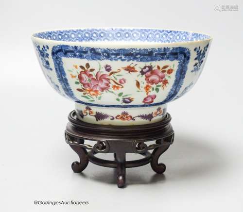 A 18th century Chinese export porcelain footed punch bowl on...