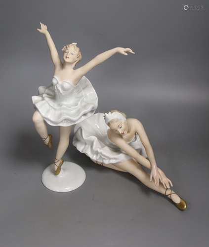 Two Wallendorf porcelain ballerinas, tallest 26cm