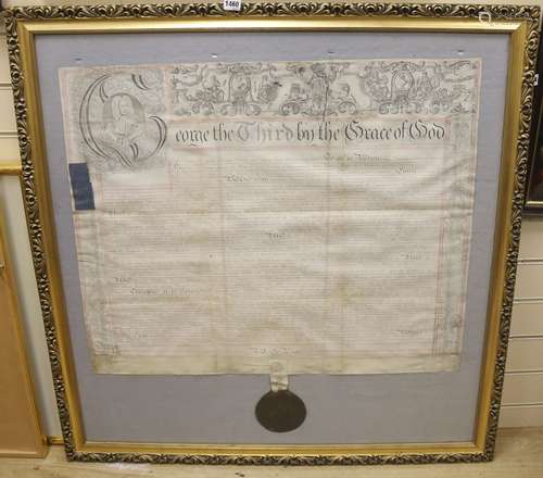 A large Bedfordshire deed of trust with wax seal, (later fra...