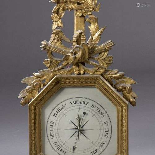 Baromètre d'époque Louis XVI À décor de trophée en bois moul...