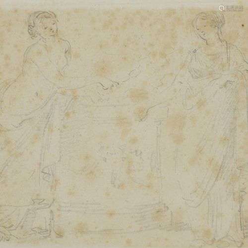 Hubert Robert (1733-1808) Deux femmes drapées à l'antique au...
