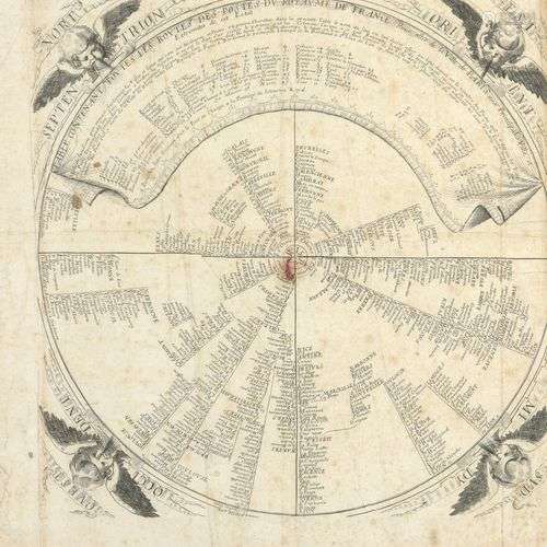 Carte des vents Gravure encadrée du XVIIIe siècle Taches et ...