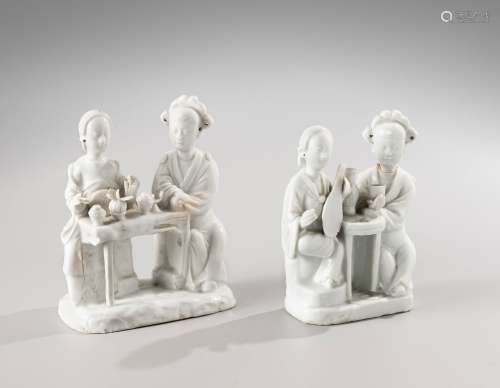 CHINE, période Kangxi, XVIIIe siècle Deux groupes en Blanc d...