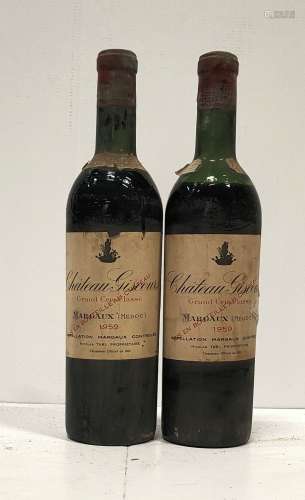 2 bouteilles Château GISCOURS - 3e Gcc Margaux 1959 Etiquett...