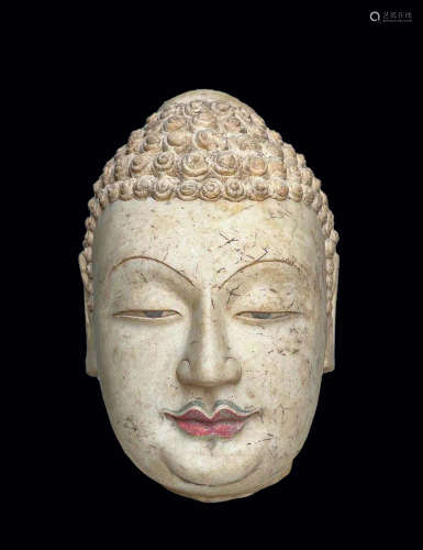 A NORTHERN QI DYNASTY WHITE MARBLE STONE BUDDHA HEAD