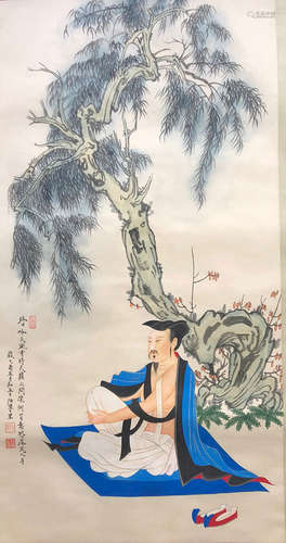 任重 當代 聆聽天籟之音圖 紙本綾裱 立軸