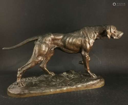 Charles VALTON (1851-1918). Chien à l'arrêt. Bronze, signé s...