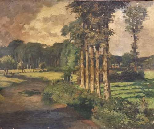 Alexandre CUVELIER (1868-1913). Paysage aux grands arbres de...