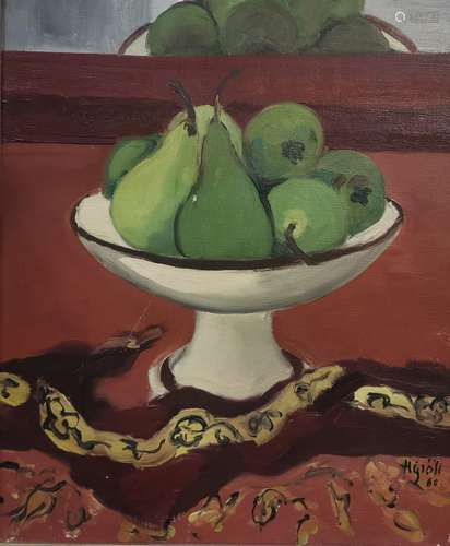 Henriette GRÖLL (1906-1996). Nature morte à la coupe de poir...