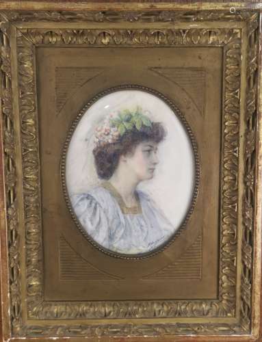 Berthe MATROD DESMURS (1869-?). Portrait d'une jeune femme à...