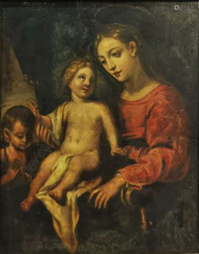 Ecole espagnol vers 1640-60. Vierge à l'enfant et saint Jean...
