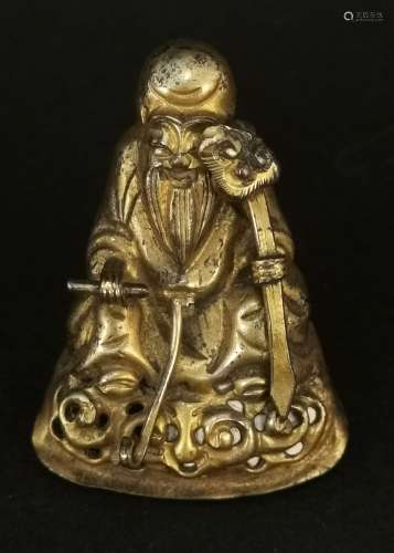 Statuette de Shoulao en bronze doré Chine, XVIIème siècle Re...