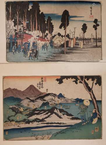 JAPON. (2). Deux estampes en couleurs, l'une représentant de...