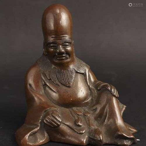 JAPON. Divinité du bonheur (Fukurokuju (?)). Bronze. H. : 6,...