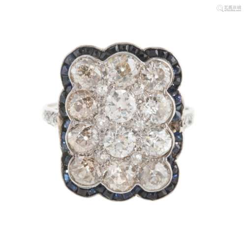 An Art Deco Platinum Diamond & Sapphire Ring