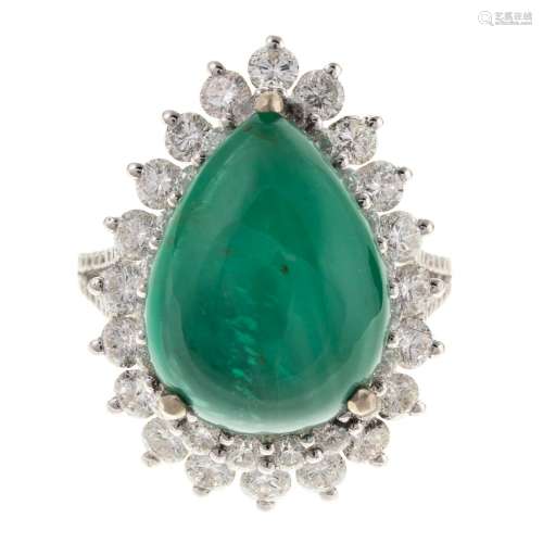 A Cabochon Emerald & Diamond Ring in 14K