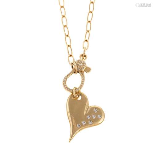 A 14K Yellow Gold Diamond Heart Necklace