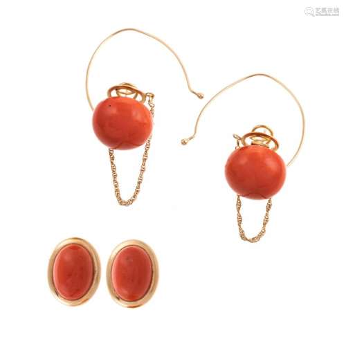 A Duo of 14K Yellow Gold Coral 92