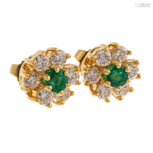 A Pair of Emerald & Diamond 92 in 18K