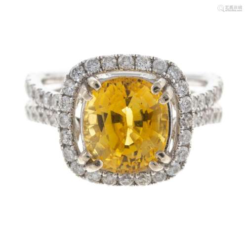 A 4.26 ct Yellow Sapphire & Diamond Ring in 14K