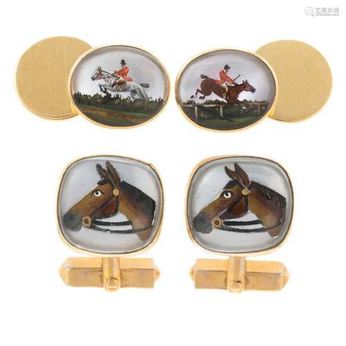 A Duo of Essex Crystal Equestrian Cufflinks