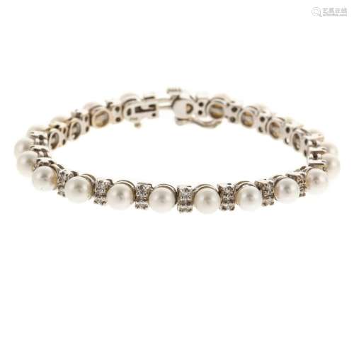 A 14K Pearl & Diamond Line Bracelet