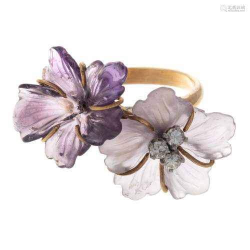 An Amethyst Flower & Diamond Ring in 14K