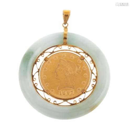 An 1897 $10 Liberty Gold Eagle & Jade Pendant