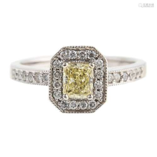 A 14K Fancy Light Yellow Diamond Ring