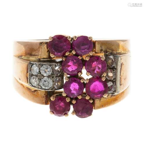 A Retro Ruby & Diamond Buckle Ring in 14K