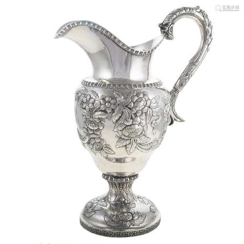 Andrew Ellicott Warner Coin Silver Repousse Ewer