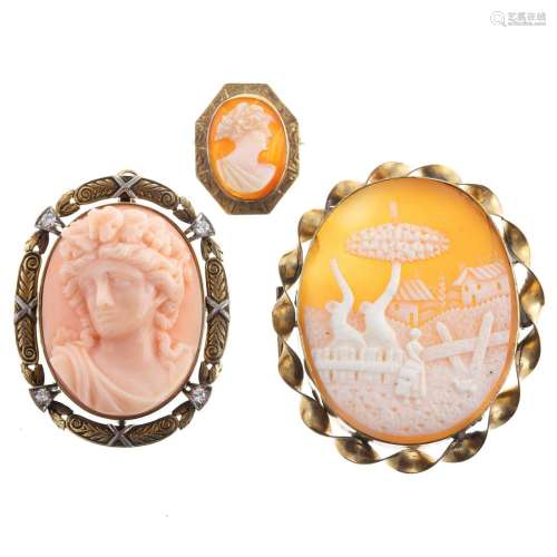 A Trio of Vintage Cameo Brooches