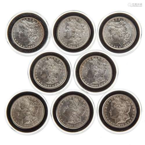 Eight Different Uncirculated Morgan Dollars