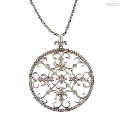 An Ornate Diamond Pendant with Box Chain in 14K