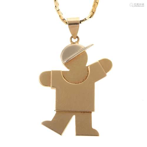 A Child Figure Pendant & Chain in 14K