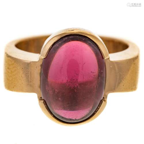 A Custom-Made Cabochon Garnet Ring in 14K