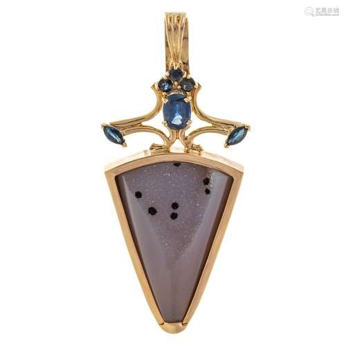 A Custom-Made Chalcedony & Sapphire Pendant in 14K