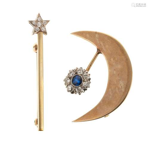 A Pair of Celestial Diamond Brooches