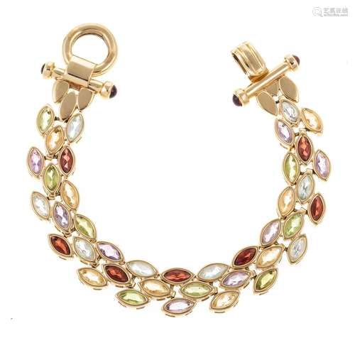 A Wide Multi-Gemstone Link Bracelet in 14K