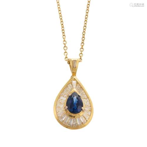 An 18K Sapphire & Diamond Pendant on Chain