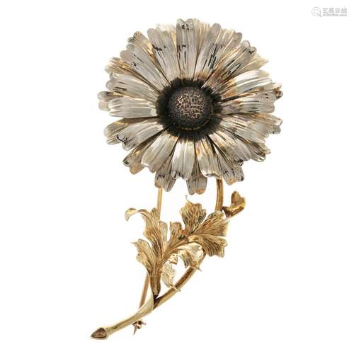 A Large Vintage Sunflower Brooch in 14K