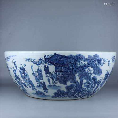 A Decorative Blue & White Porcelain Vat