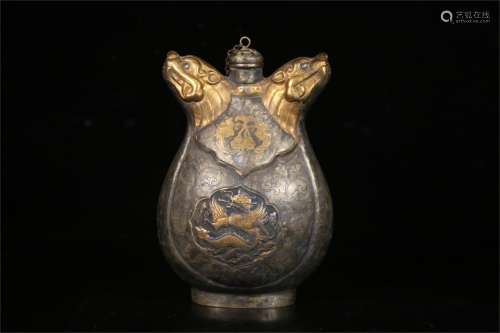 A Gilt Silver Wine Container with Beast Pattern
