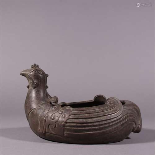 A Carved Yixing Zisha Phoenix Shaped Brush Washer