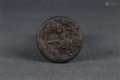 A Carved Agarwood Pendant with Landscape Pattern
