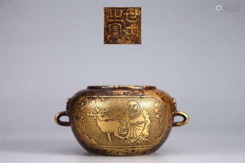 A Gilt Bronze Figure Patterned Incense Burner