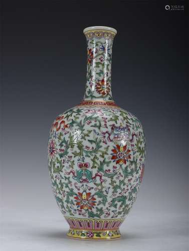 A Famille Rose Flower Patterned Porcelain Vase