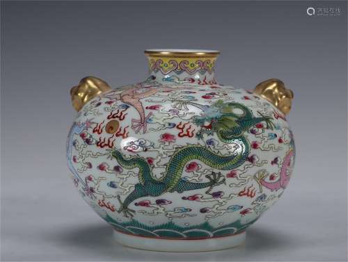 A Famille Rose Porcelain Jar with Dragon Pattern