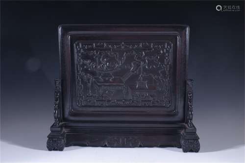 A Carved Zitan Wood Table Screen